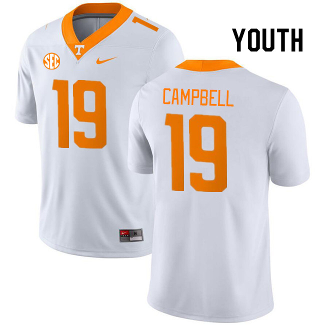 Youth #19 Charles Campbell Tennessee Volunteers College Football Jerseys Stitched Sale-White